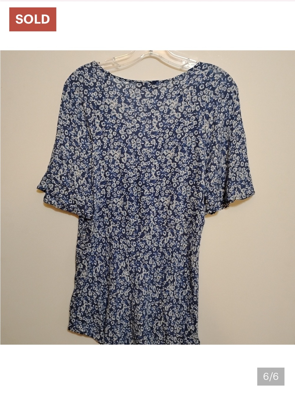 Cynthia Rowley Blue Floral V-Neck Boho Blouse Size M - Picture 6 of 9